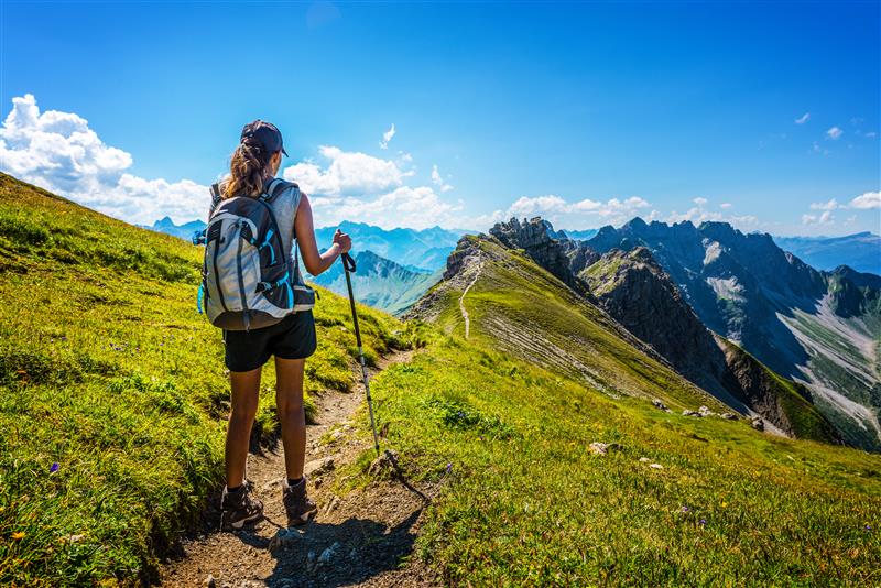 Woman hiking in the mountains